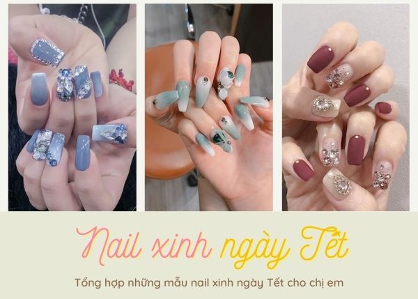 Mẫu móng tay đính đá đẹp ngày Tết