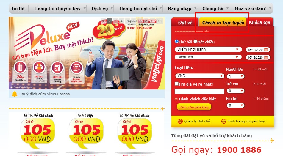 Hướng dẫn check-in trực tuyến Vietjet Air Hướng dẫn check-in trực tuyến Vietjet Air