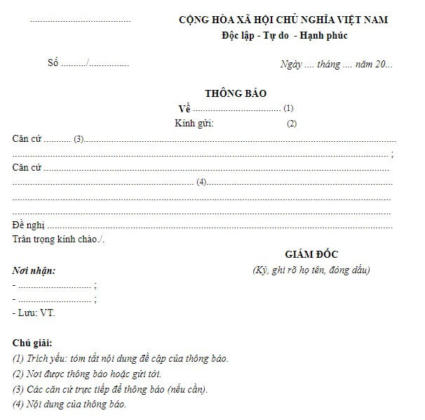 Mẫu thông báo chung bằng văn bản trang trọng Mẫu thông báo chung bằng văn bản trang trọng