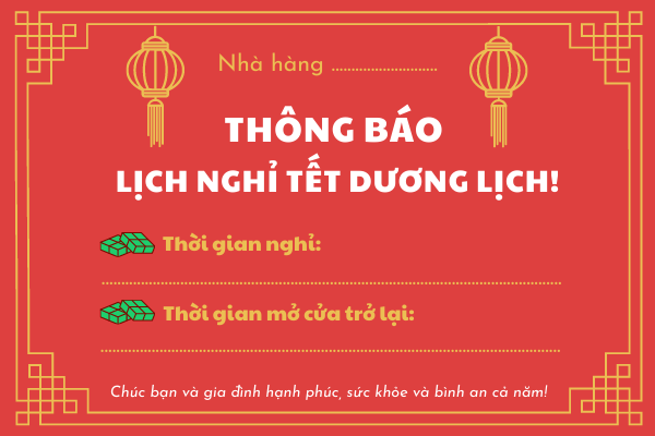 Mẫu banner thông báo lịch nghỉ Tết Dương lịch cho nhà hàng Mẫu banner thông báo lịch nghỉ Tết Dương lịch cho nhà hàng