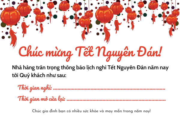 Mẫu banner thông báo lịch nghỉ Tết Âm lịch cho nhà hàng Mẫu banner thông báo lịch nghỉ Tết Âm lịch cho nhà hàng