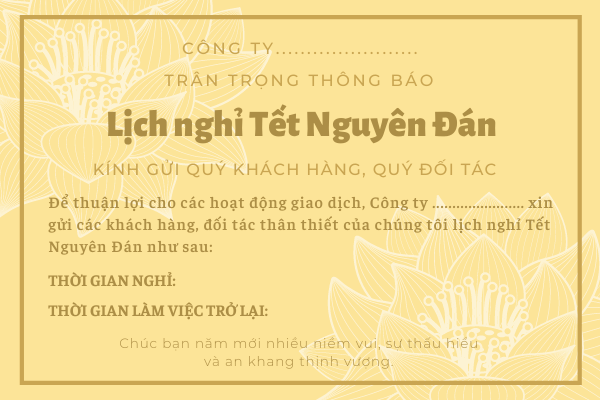Mẫu banner thông báo lịch nghỉ Tết Nguyên Đán cho doanh nghiệp Mẫu banner thông báo lịch nghỉ Tết Nguyên Đán cho doanh nghiệp