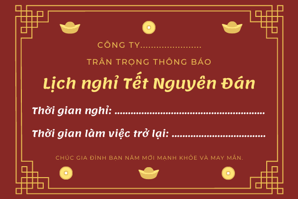 Mẫu banner thông báo lịch nghỉ Tết Nguyên Đán cho công ty Mẫu banner thông báo lịch nghỉ Tết Nguyên Đán cho công ty