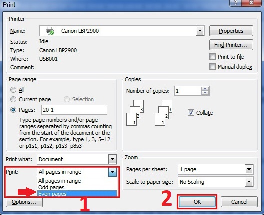 Cách in 2 mặt thủ công (in trang chẵn lẻ) trong Word 2007 Cách in 2 mặt thủ công (in trang chẵn lẻ) trong Word 2007