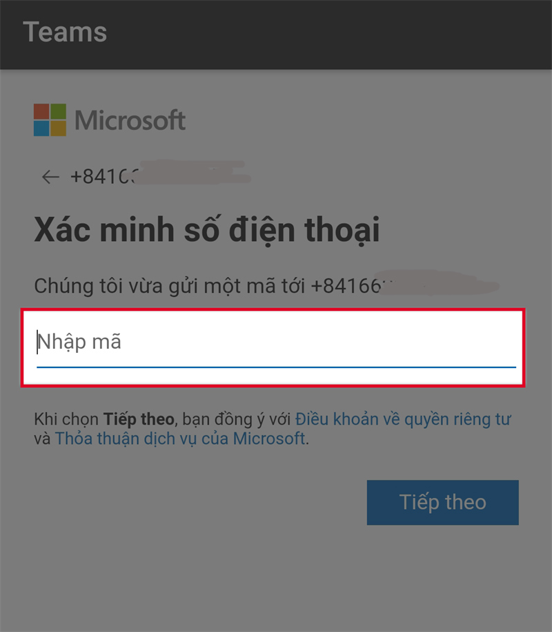 Nhập mã xác minh Email