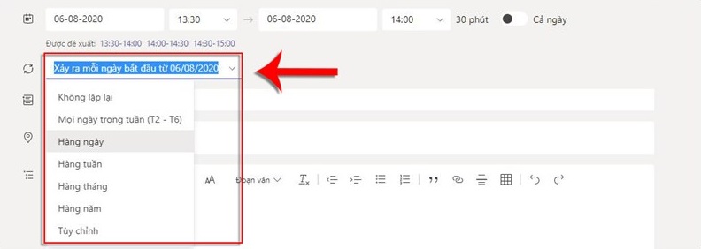 Cách tạo lịch họp mới trên Microsoft Teams