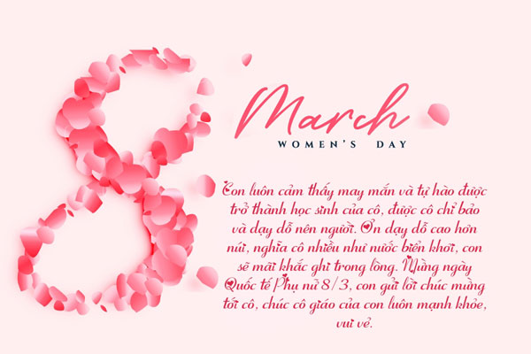 Thiệp mừng 8.3 Thiệp mừng mùng 8 tháng 3 đầy ý nghĩa gửi tới cho cô giáo