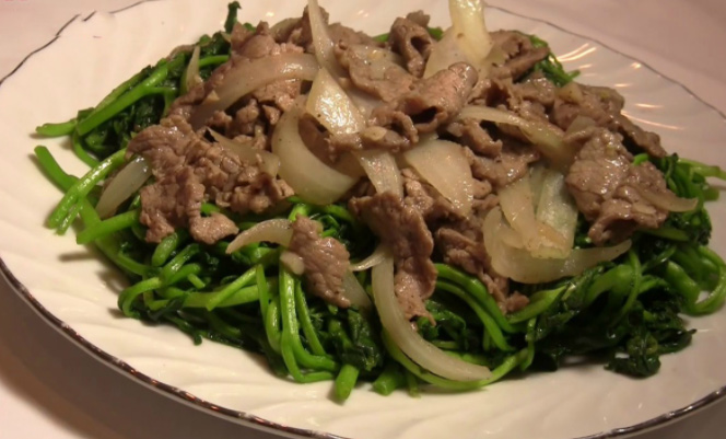 Rau cải xoong xào thịt bò