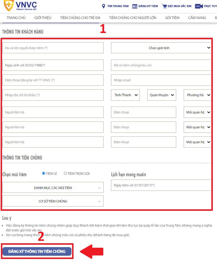 Quy trình đăng ký tiêm chủng online tại VNVC