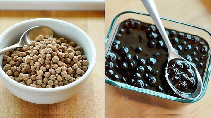 Trân châu đen, trân châu trắng làm từ bột năng Trân châu đen, trân châu trắng làm từ bột năng