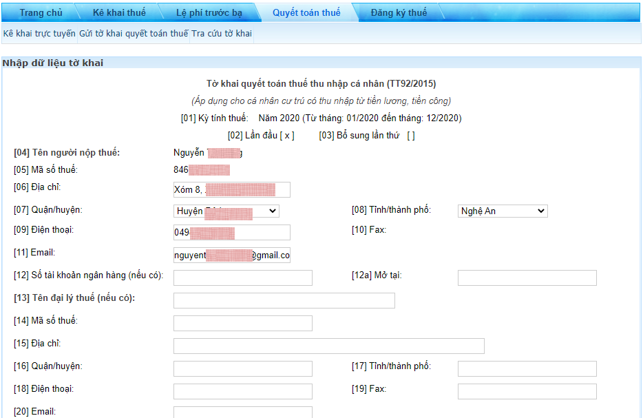 Hướng dẫn cách quyết toán thuế thu nhập cá nhân online Hướng dẫn cách quyết toán thuế thu nhập cá nhân online