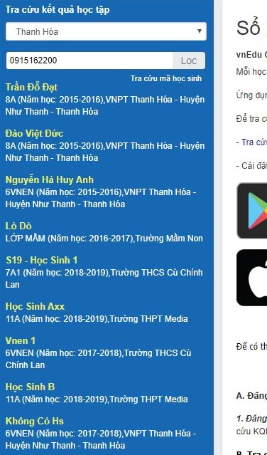 VnEdu tra cứu điểm học sinh 2021