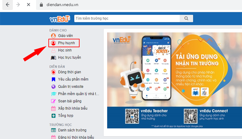 Cách tra cứu điểm VnEdu trường trung học cơ sở trên máy tính