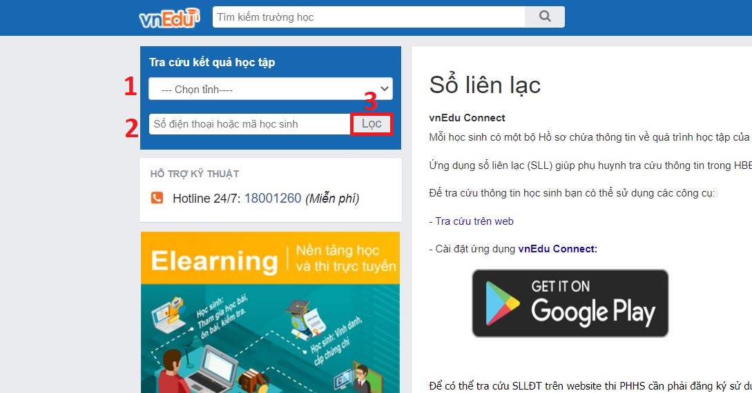 Cách tra cứu điểm VnEdu trường trung học cơ sở trên máy tính