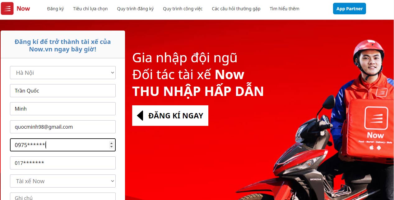 Điền đầy đủ thông tin đăng ký chạy Now Điền đầy đủ thông tin đăng ký chạy Now