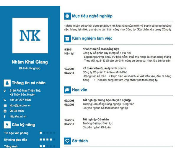 Mẫu CV xin việc kế toán