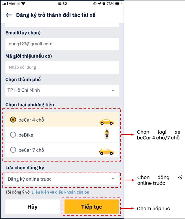 Đăng ký chạy be