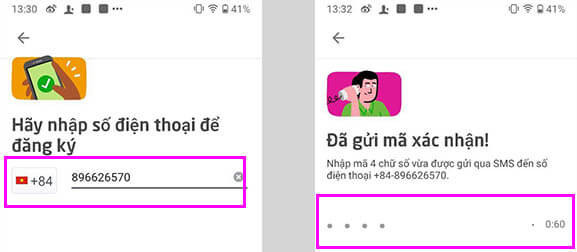 Nhập số điện thoại theo hướng dẫn