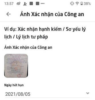 Tải ảnh xác nhận của công an