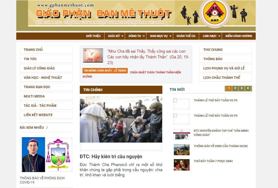 Giao diện website của Giáo phận Thái Bình