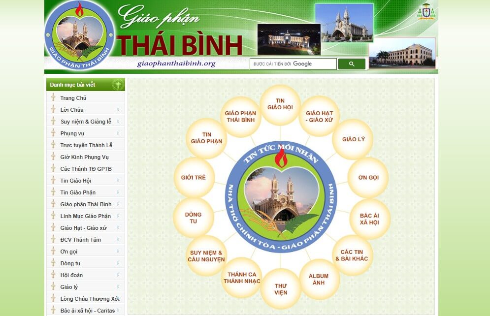 Giao diện website của Giáo phận Thái Bình
