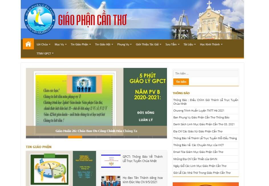 Giao diện website của Giáo phận Cần Thơ