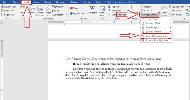 Cách đánh số trang từ trang bất kỳ trong Word 2016 Cách đánh số trang từ trang bất kỳ trong Word 2016