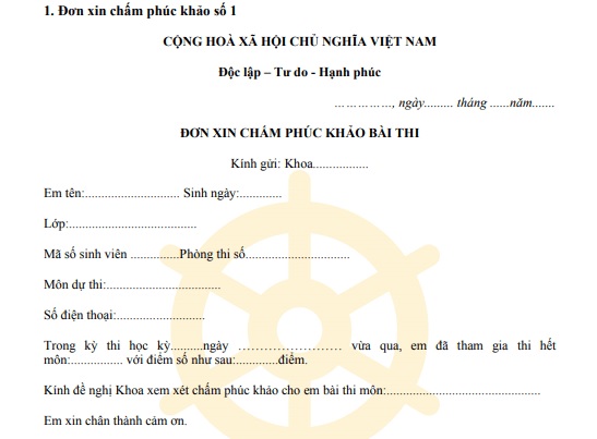 Mẫu đơn xin phúc khảo