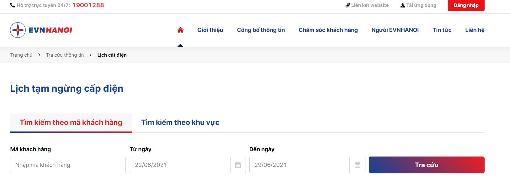 Cách tra cứu lịch cắt điện Hà Nội theo mã khách hàng