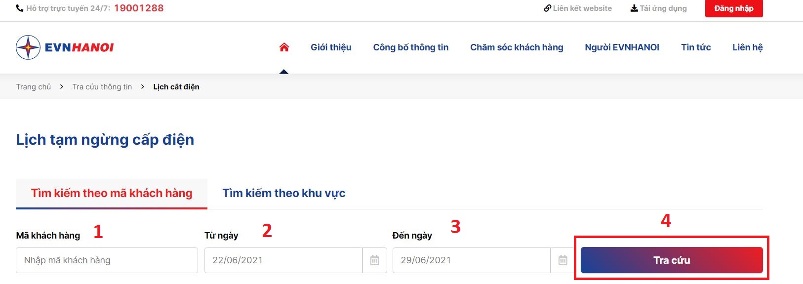 Cách tra cứu lịch cắt điện Hà Nội theo mã khách hàng