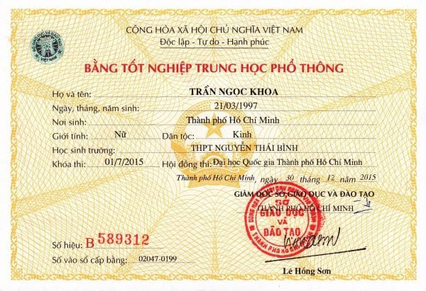 Ảnh minh họa bằng tốt nghiệp THPT Ảnh minh họa bằng tốt nghiệp THPT