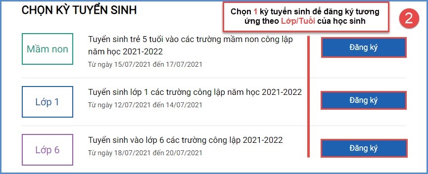Đăng ký tuyển sinh trực tuyến vào lớp 2 năm 2021 Đăng ký tuyển sinh trực tuyến vào lớp 2 năm 2021