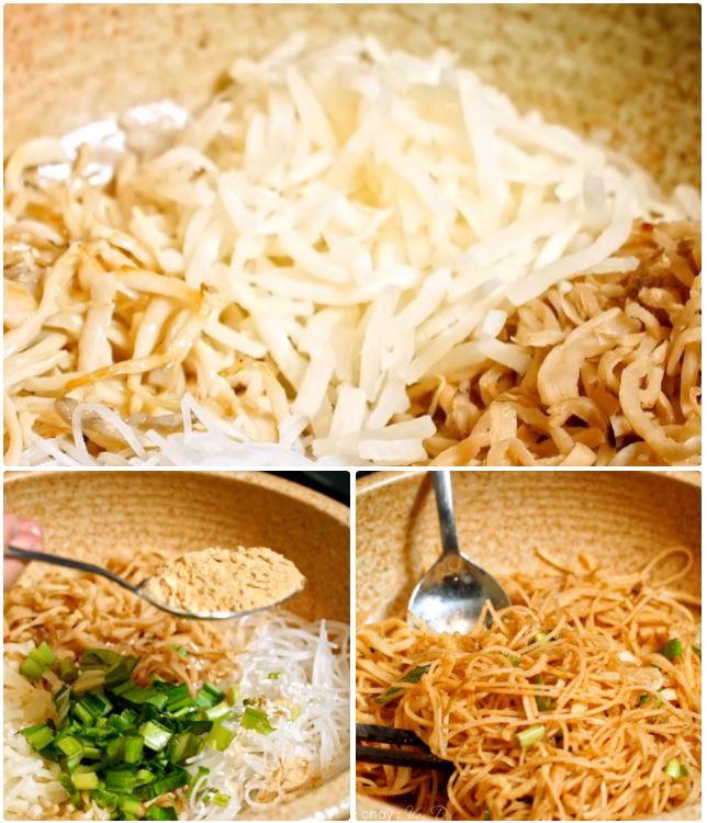 Cách làm bì chay, bì cuốn chay từ củ cải muối