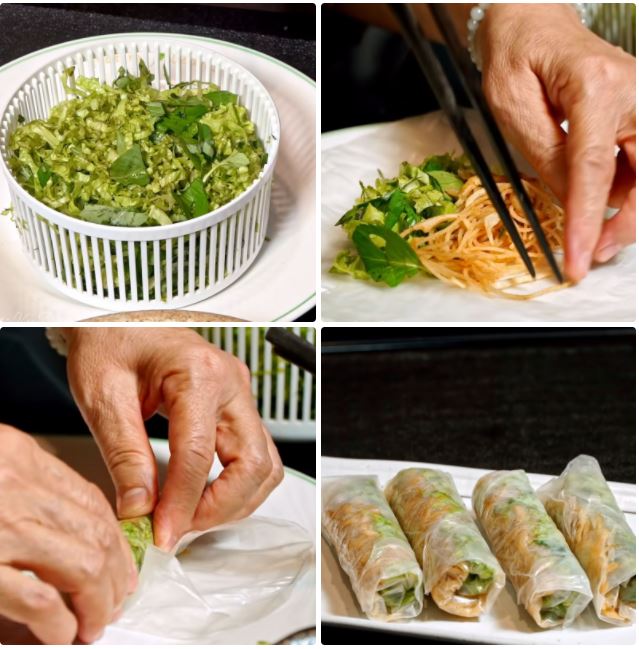 Cách làm bì chay, bì cuốn chay từ củ cải muối