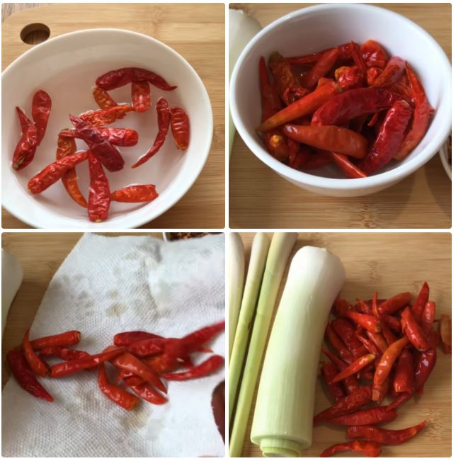 Cách làm sa tế chay từ ớt khô, tỏi tây và sả đơn giản tại nhà