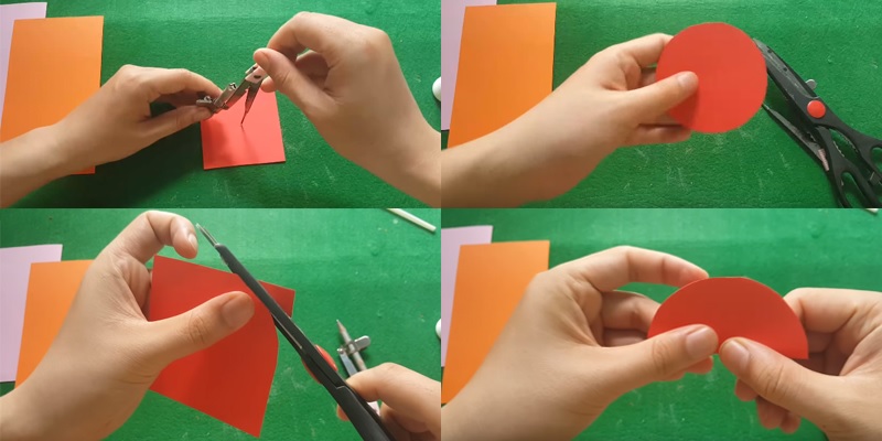 Bạn sử dụng compa và kéo để cắt 16 hình tròn có đườn kính khoảng 8cm. Sau đó hãy gấp đôi chúng lại