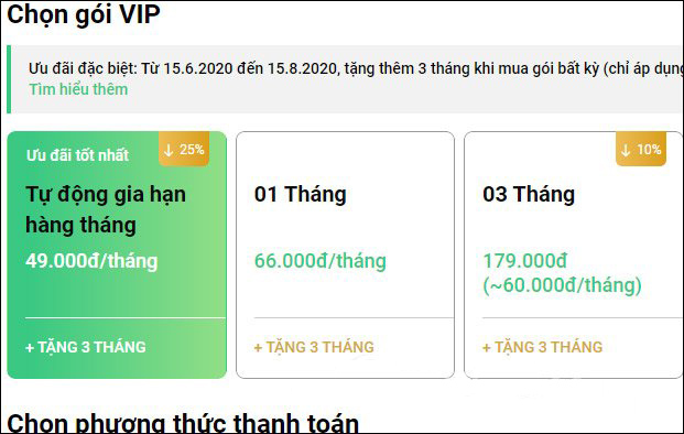 Chọn gói VieOn đăng ký Chọn gói VieOn đăng ký