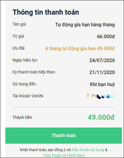 Hoàn tất quá trình đăng ký VieOn Hoàn tất quá trình đăng ký VieOn
