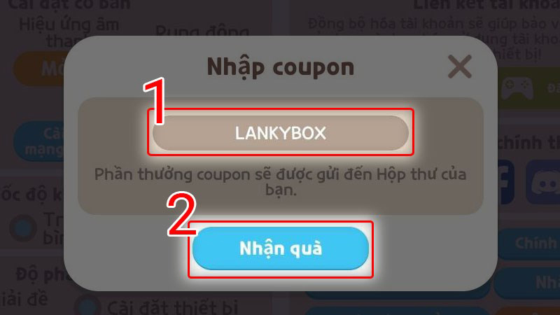 Nhập mã Code và nhấn nhận quà