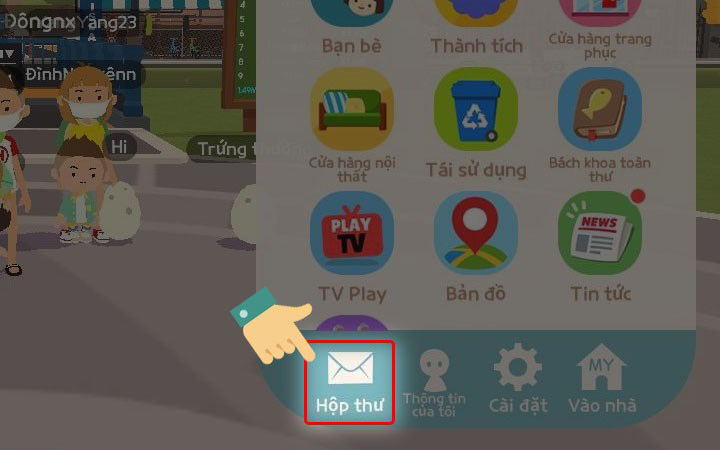 Chọn Hộp thư để nhận quà