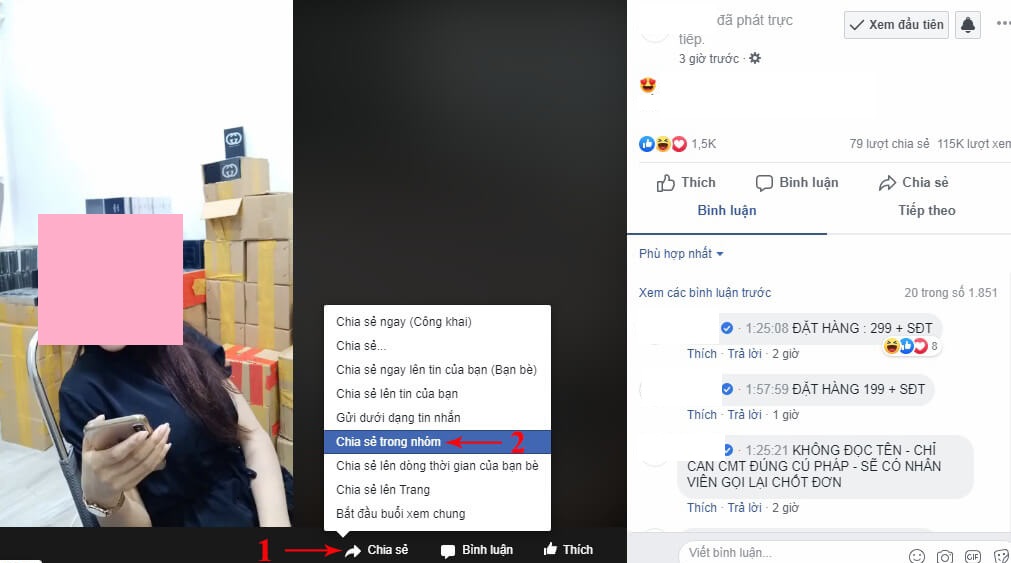 Cách chia sẻ livestream vào nhóm