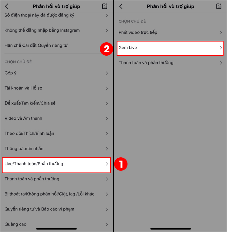 Nhấn Phản hồi và trợ giúp