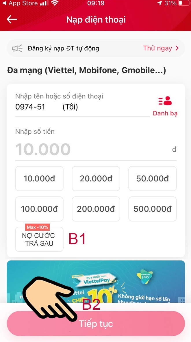 Cách nạp thẻ Viettel trả sau bằng ứng dụng Viettel Pay