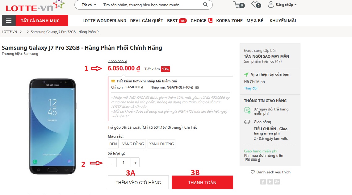 Cách đặt mua hàng online Lotte Mart