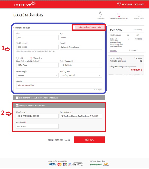 Cách đặt mua hàng online Lotte Mart