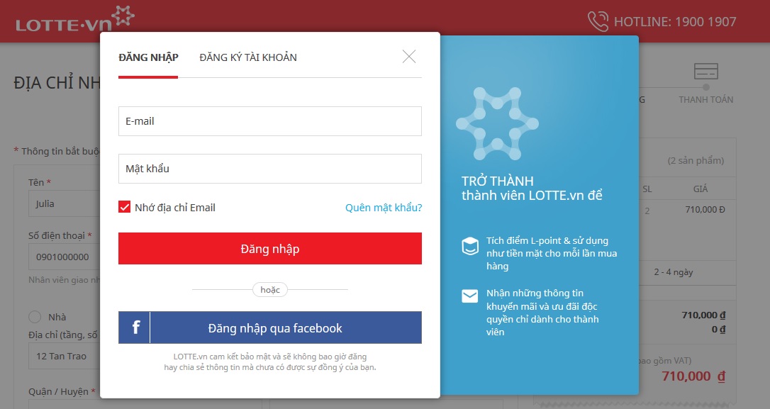 Cách đặt mua hàng online Lotte Mart