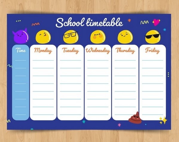 Các mẫu thời khóa biểu bằng tiếng Anh dễ thương