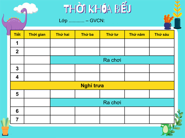 Mẫu thời khóa biểu Word đẹp 1