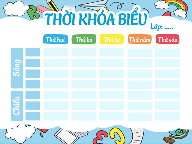 Mẫu thời khóa biểu Word đẹp 3