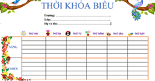 Các mẫu thời khóa biểu tiểu học đẹp, cute cho lớp 1 - lớp 5